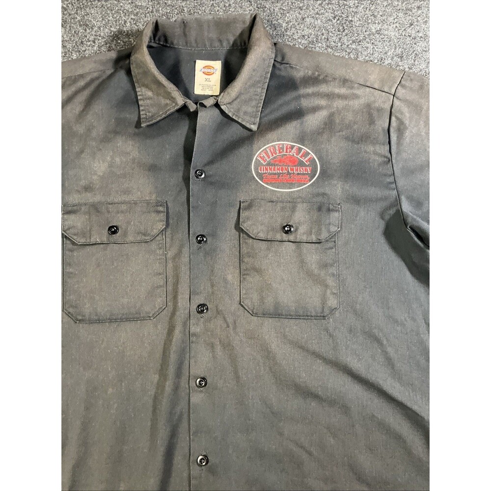 Dickies Fireball Cinnamon Whisky Work Shirt Mens XL Faded Black Promo Patch SS